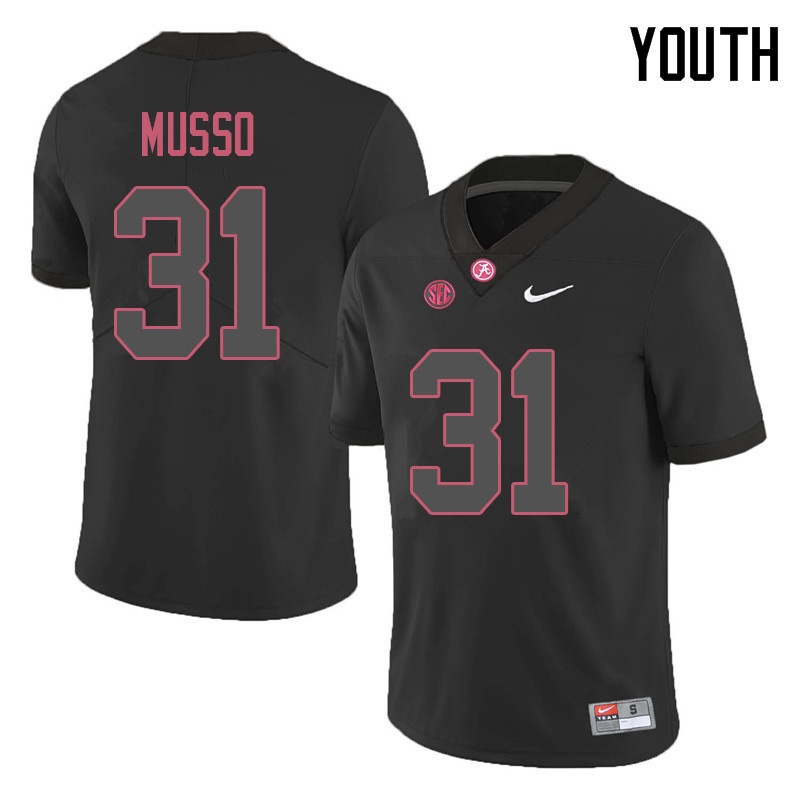 Alabama Crimson Tide Youth Bryce Musso #31 Black NCAA Nike Authentic Stitched 2018 College Football Jersey XA16E58ZM
